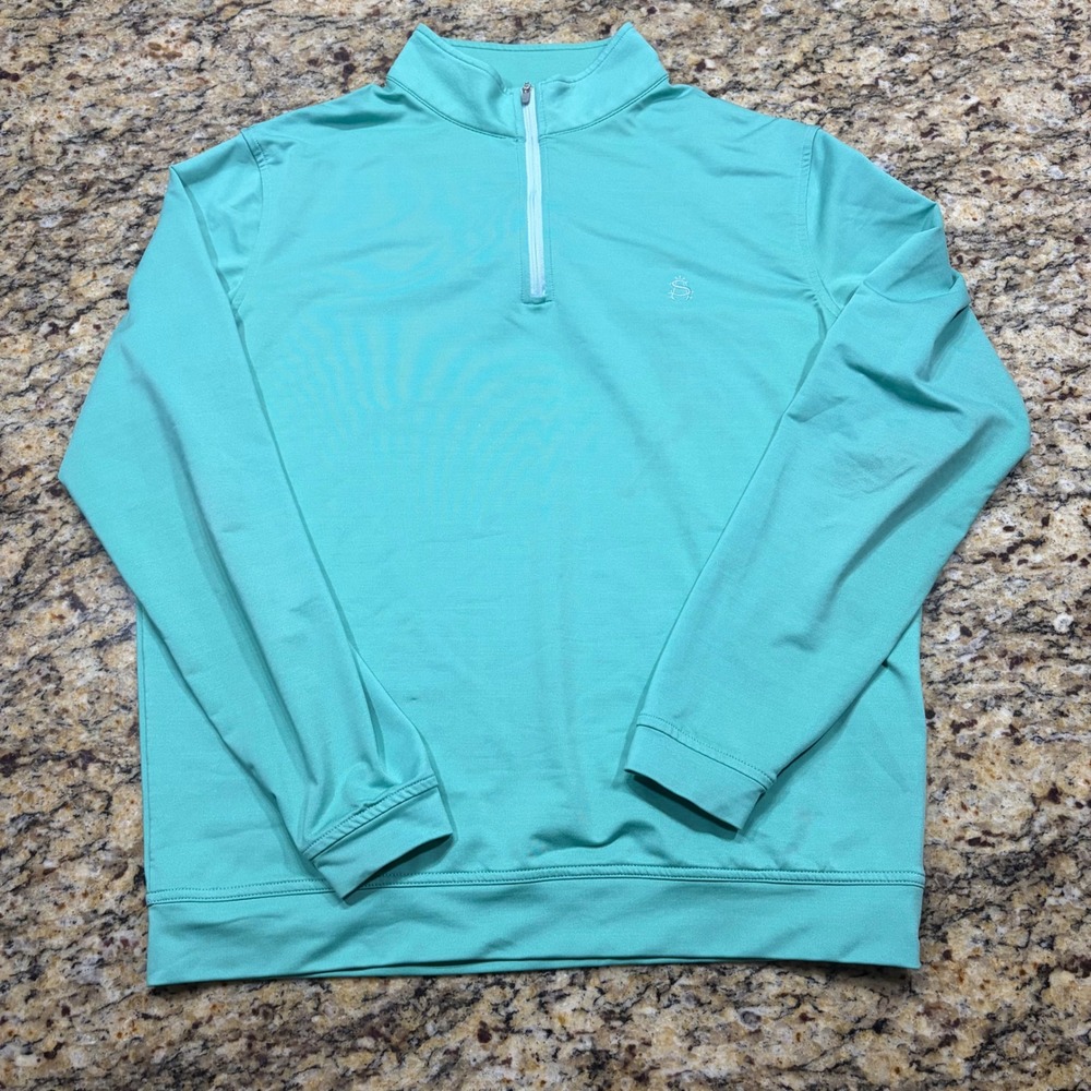 Peter Millar Crown Sport Mens Medium Aqua Green Quarter Zip Pullover Golf Top ws